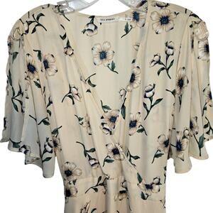 Blue Pepper Large Cream Floral Women's Sleeves Sun Dress Miss Size 12 14 L